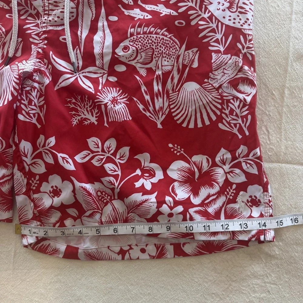 Polo Ralph Lauren Mens 2XB Red Tropical Fish Hibiscus Floral Lined Swim Trunks